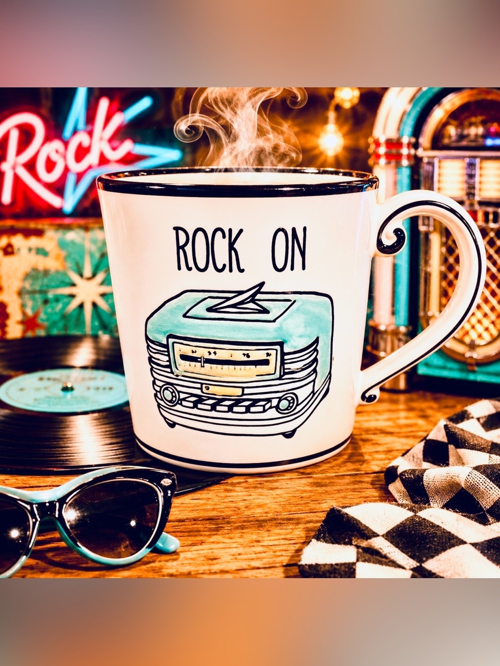 Spectrum Designz Rock On Jukebox Coffee Mug Teal Retro Vintage Style Ceramic